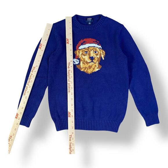 Crown & Ivy Boys Blue Intarsia Santa Dog Christmas Crew Neck Sweater Size S - Picture 4 of 7
